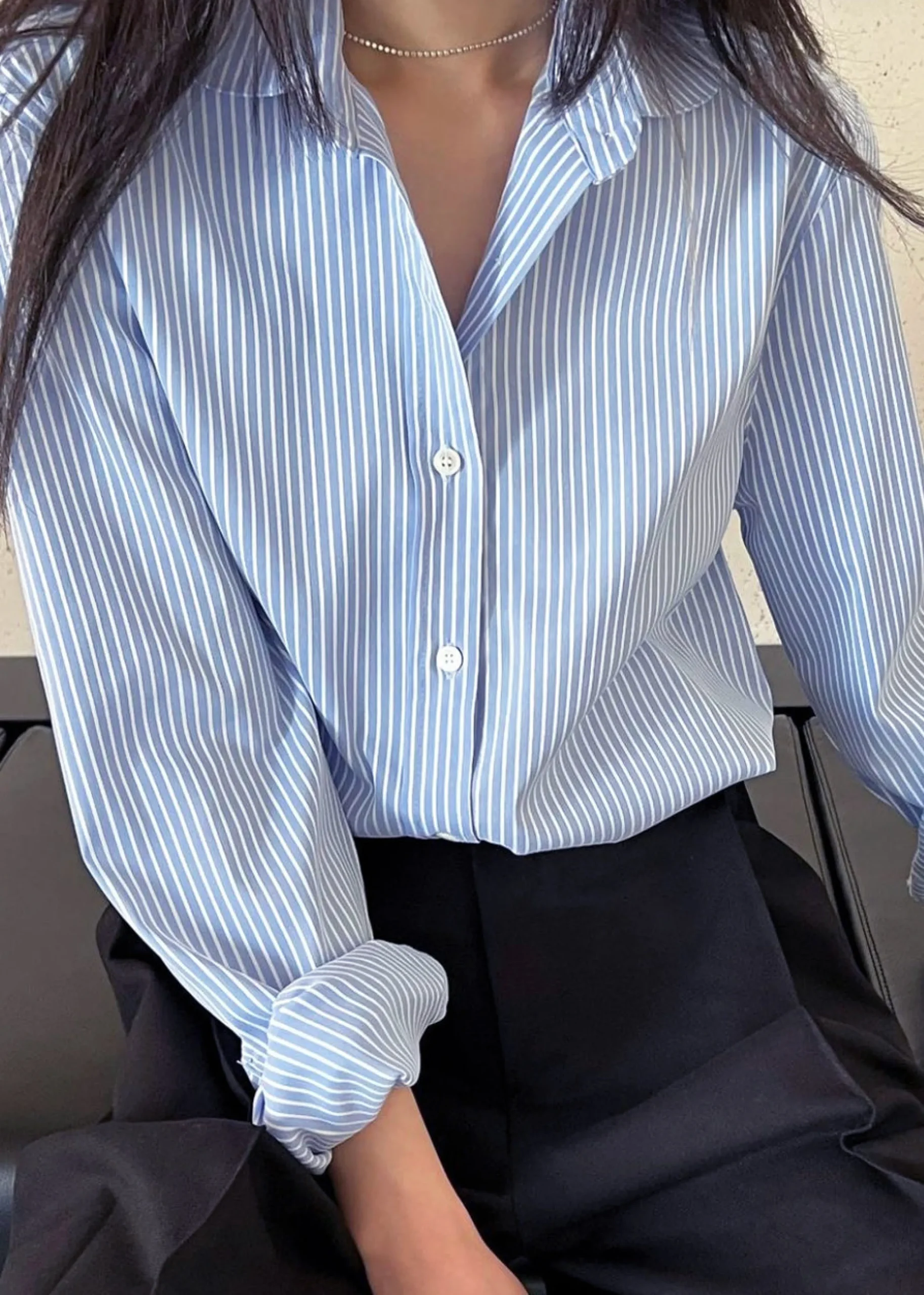 The Frankie Shop Mina Shirt Blue Stripe Hot