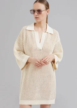 The Frankie Shop Nanushka Siya Long Sleeve Collared Dress Creme Discount