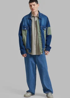 The Frankie Shop Nash Denim Color-Block Jacket Blue