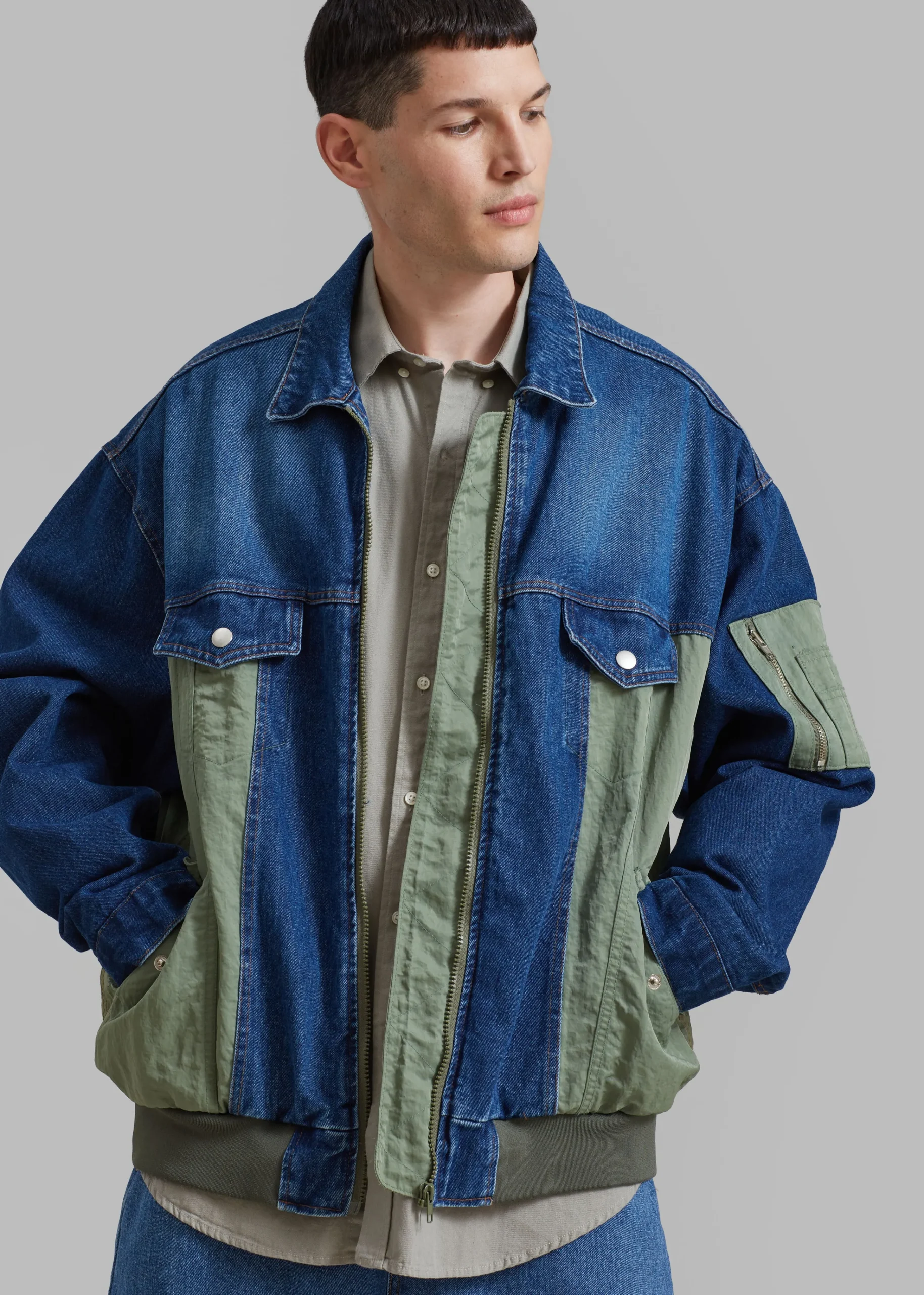 The Frankie Shop Nash Denim Color-Block Jacket Blue