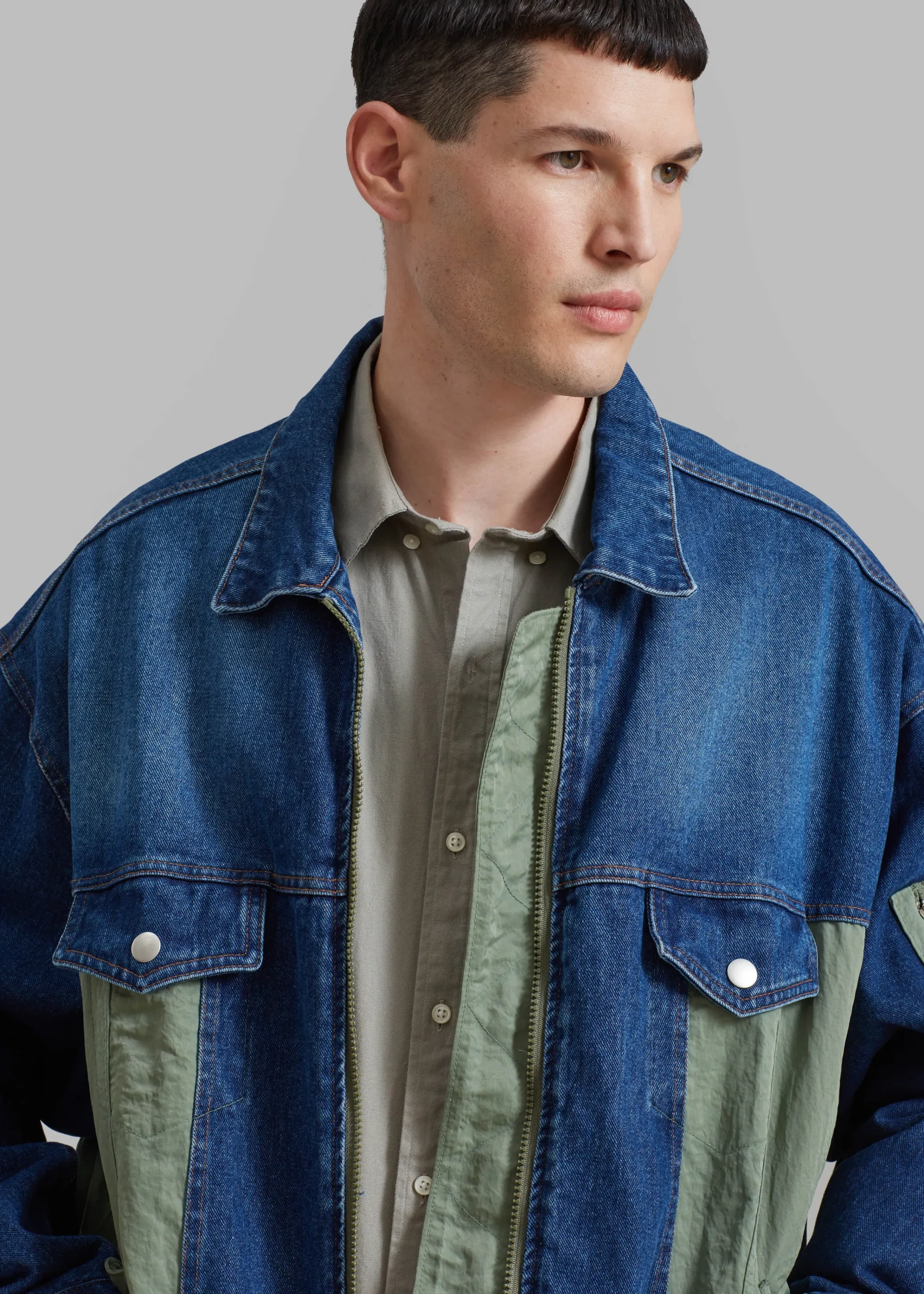 The Frankie Shop Nash Denim Color-Block Jacket Blue
