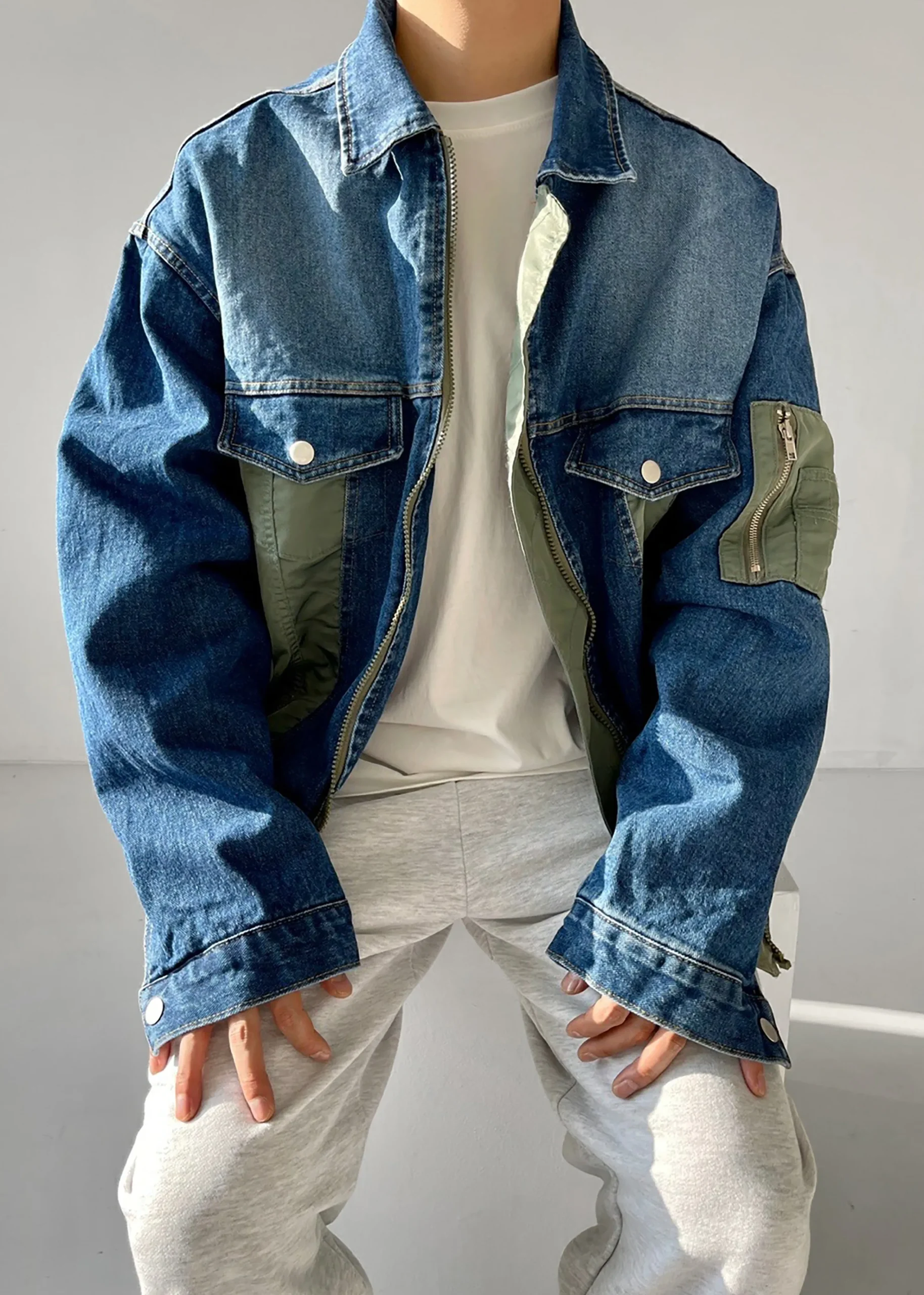 The Frankie Shop Nash Denim Color-Block Jacket Blue