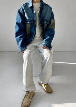 The Frankie Shop Nash Denim Color-Block Jacket Blue