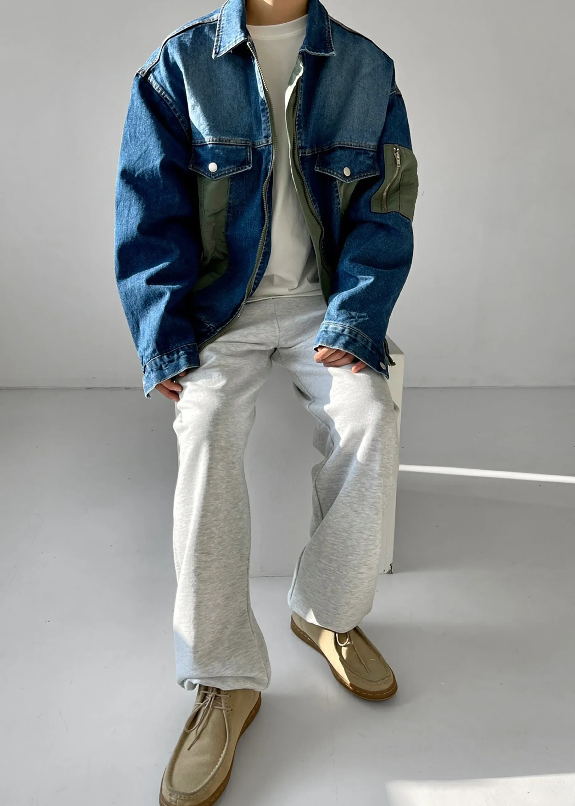 The Frankie Shop Nash Denim Color-Block Jacket Blue
