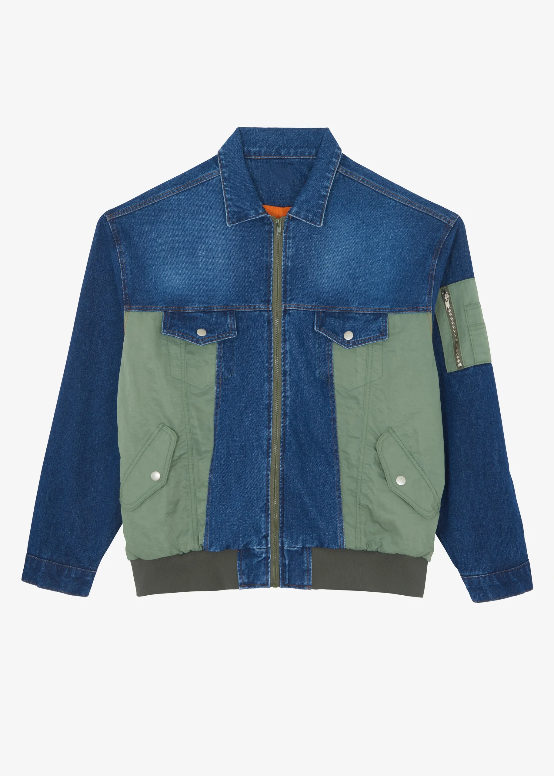 The Frankie Shop Nash Denim Color-Block Jacket Blue