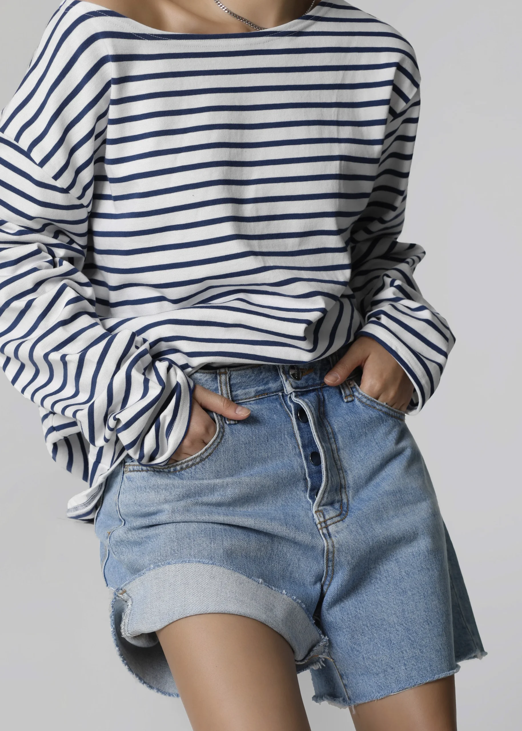 The Frankie Shop Neha Cropped Top Navy Stripe Outlet