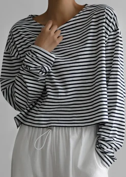 The Frankie Shop Neha Cropped Top Navy Stripe Outlet