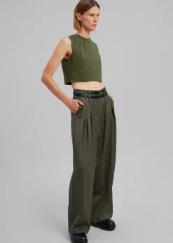 The Frankie Shop Nellie Belted Pleated Pants Olive Outlet