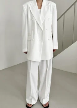 The Frankie Shop Nessi Double Breasted Blazer White Outlet