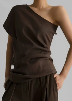 The Frankie Shop Nivi One Shoulder Knit Top Brown Discount