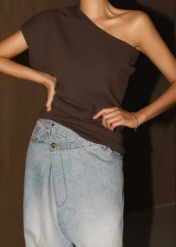 The Frankie Shop Nivi One Shoulder Knit Top Brown Discount