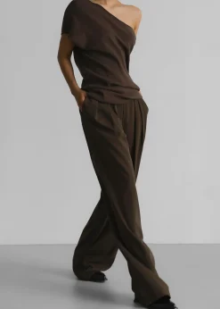The Frankie Shop Nivi One Shoulder Knit Top Brown Discount