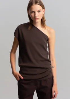 The Frankie Shop Nivi One Shoulder Knit Top Brown Discount