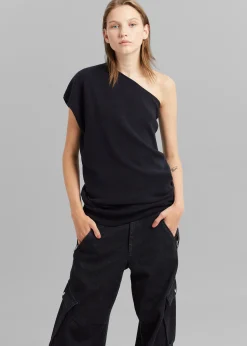 The Frankie Shop Nivi One Shoulder Knit Top Black Hot