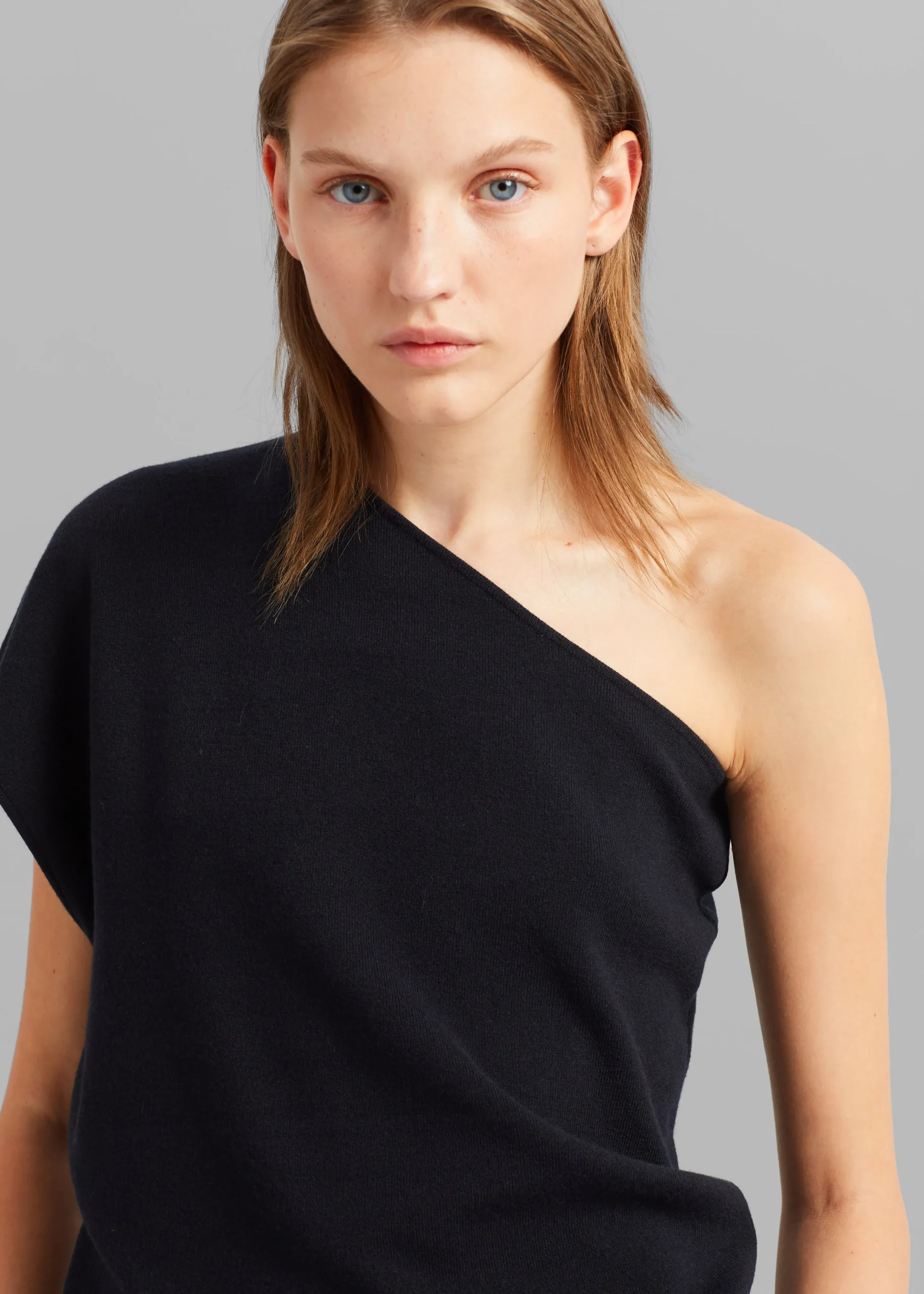 The Frankie Shop Nivi One Shoulder Knit Top Black Hot