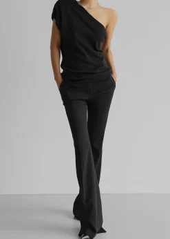 The Frankie Shop Nivi One Shoulder Knit Top Black Hot