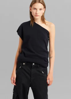 The Frankie Shop Nivi One Shoulder Knit Top Black Hot