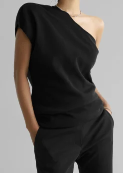 The Frankie Shop Nivi One Shoulder Knit Top Black Hot