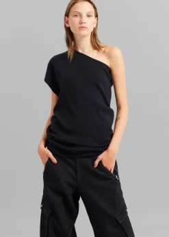 The Frankie Shop Nivi One Shoulder Knit Top Black Hot