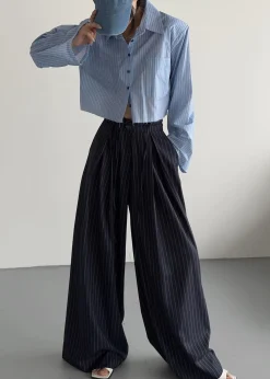 The Frankie Shop Noor Wide Pants Navy Pinstripe Hot