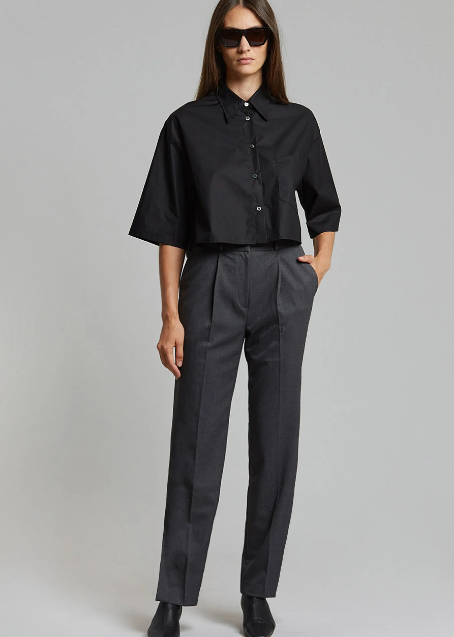 The Frankie Shop Odem Cropped Shirt Black Online