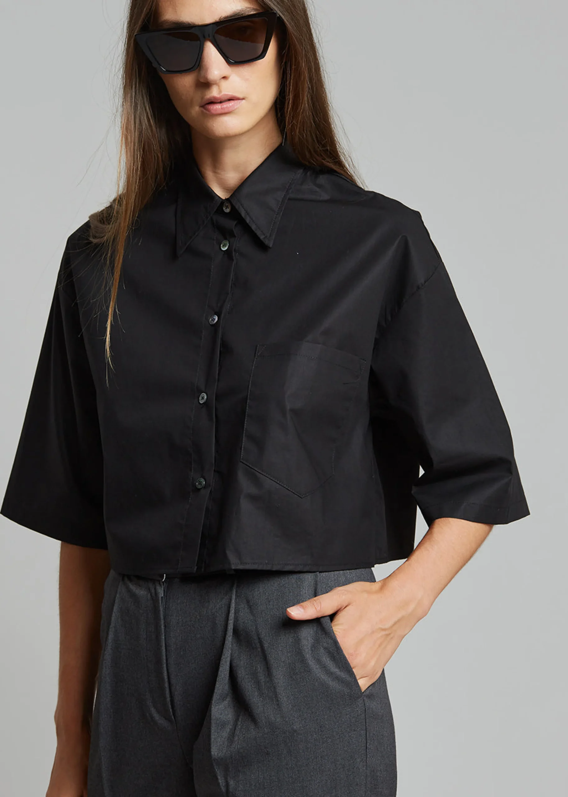 The Frankie Shop Odem Cropped Shirt Black Online