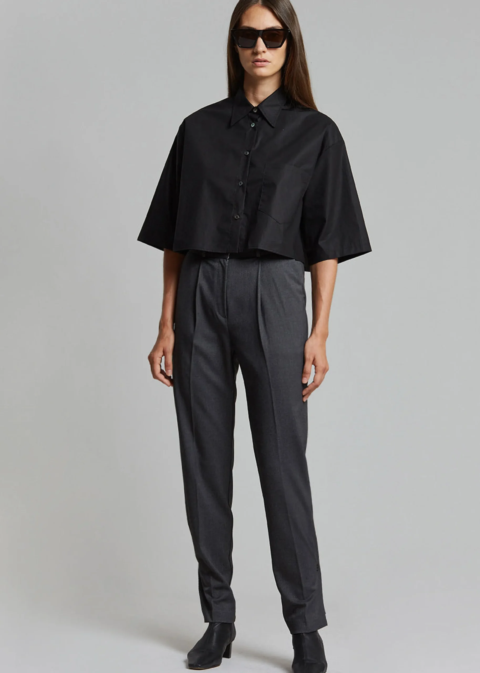 The Frankie Shop Odem Cropped Shirt Black Online