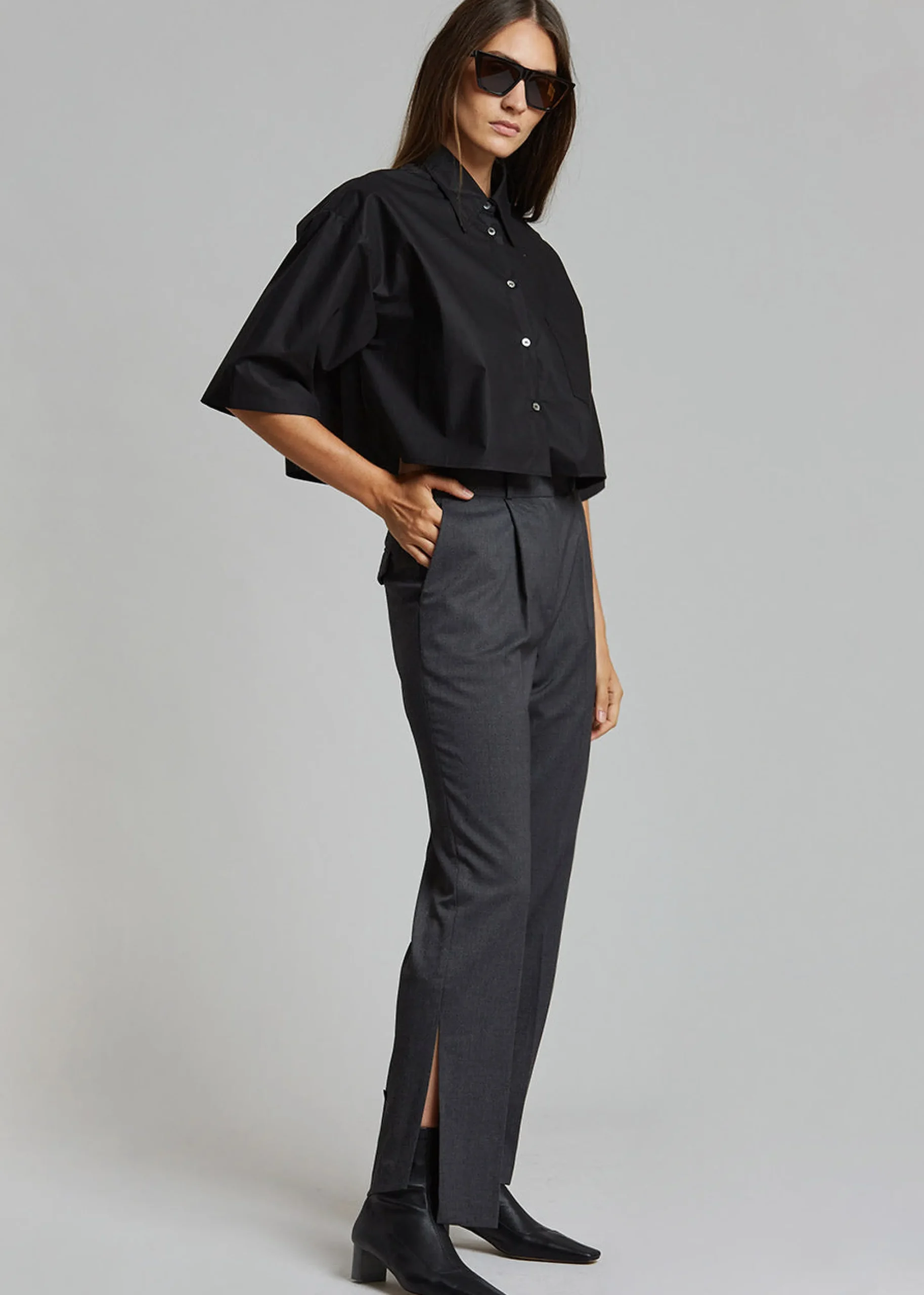 The Frankie Shop Odem Cropped Shirt Black Online