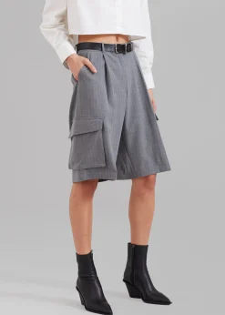 The Frankie Shop Omoka Cargo Trouser Shorts Grey Pinstripe Clearance