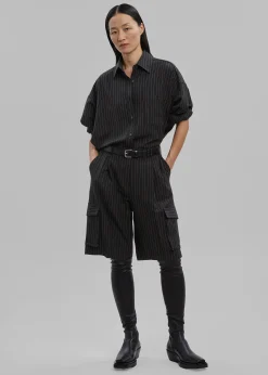 The Frankie Shop Omoka Cargo Trouser Shorts Black Pinstripe Online