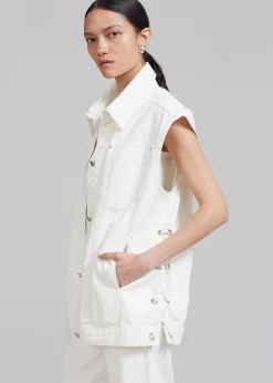 The Frankie Shop Ora Lace Up Denim Vest Cream New