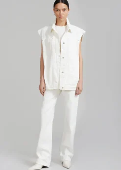 The Frankie Shop Ora Lace Up Denim Vest Cream New