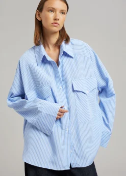 The Frankie Shop Orson Pocket Shirt Blue Stripe Hot