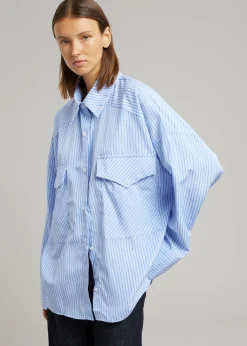 The Frankie Shop Orson Pocket Shirt Blue Stripe Hot