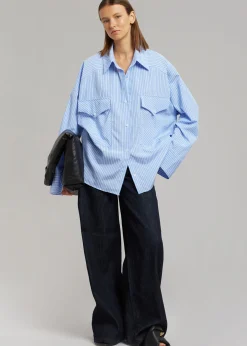 The Frankie Shop Orson Pocket Shirt Blue Stripe Hot