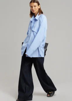 The Frankie Shop Orson Pocket Shirt Blue Stripe Hot