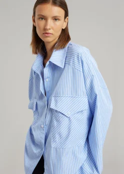 The Frankie Shop Orson Pocket Shirt Blue Stripe Hot