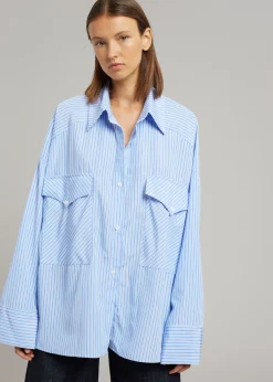The Frankie Shop Orson Pocket Shirt Blue Stripe Hot