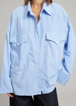 The Frankie Shop Orson Pocket Shirt Blue Stripe Hot