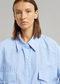 The Frankie Shop Orson Pocket Shirt Blue Stripe Hot