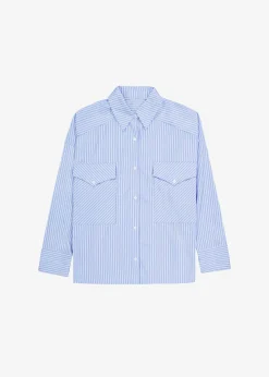 The Frankie Shop Orson Pocket Shirt Blue Stripe Hot