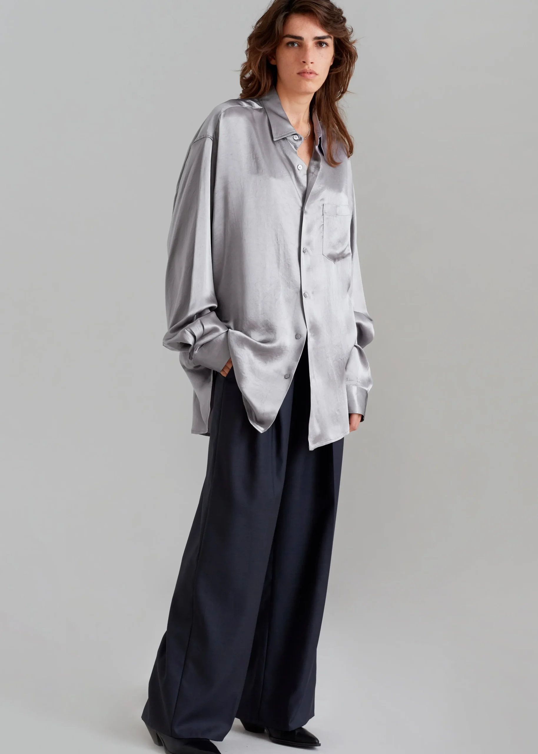 The Frankie Shop Paes Silky Shirt Grey Best