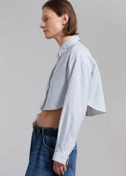 The Frankie Shop Palermo White Cropped Shirt Navy Stripe Outlet