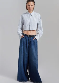 The Frankie Shop Palermo White Cropped Shirt Navy Stripe Outlet