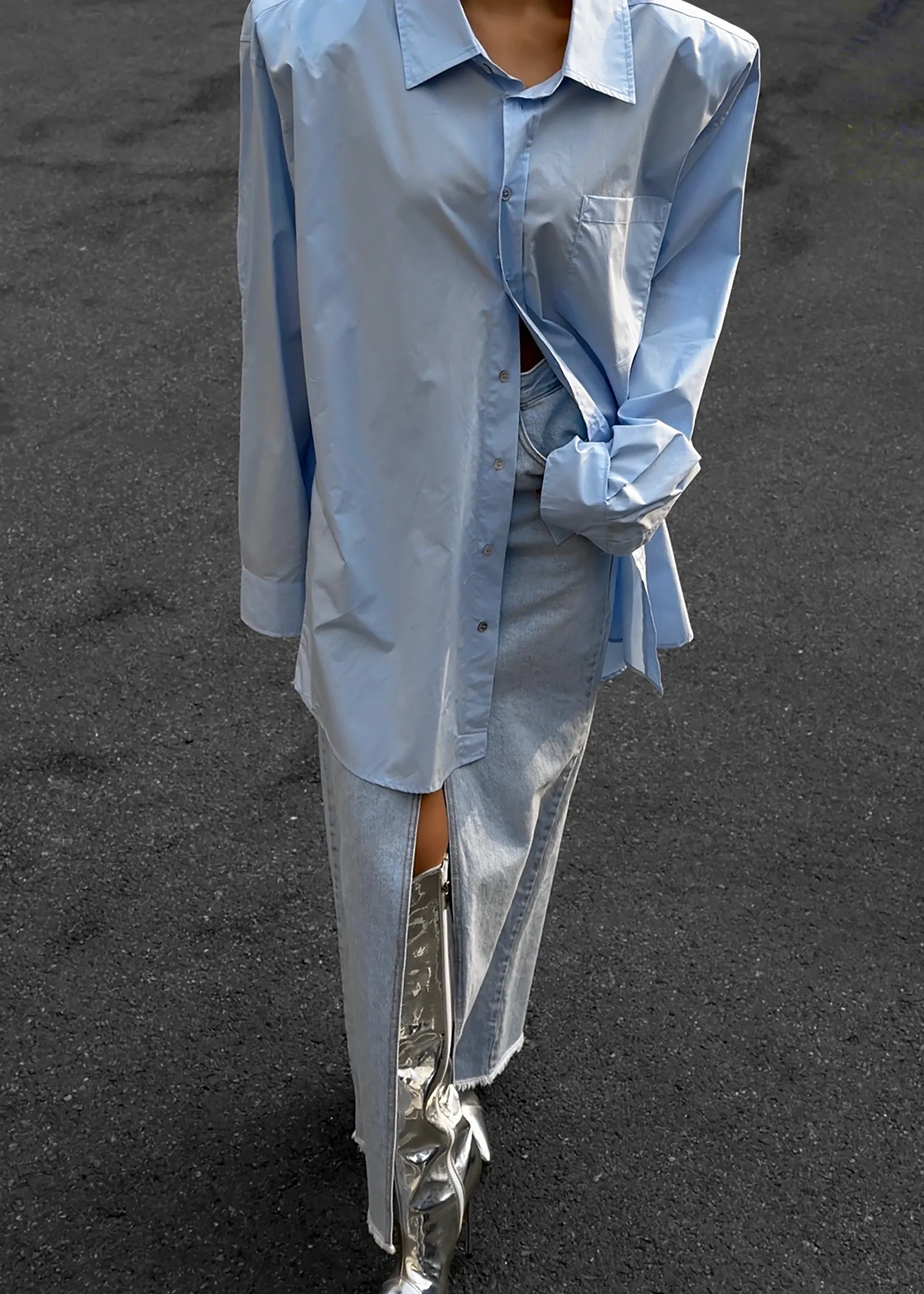 The Frankie Shop Panama Oversized Shirt Light Blue Online