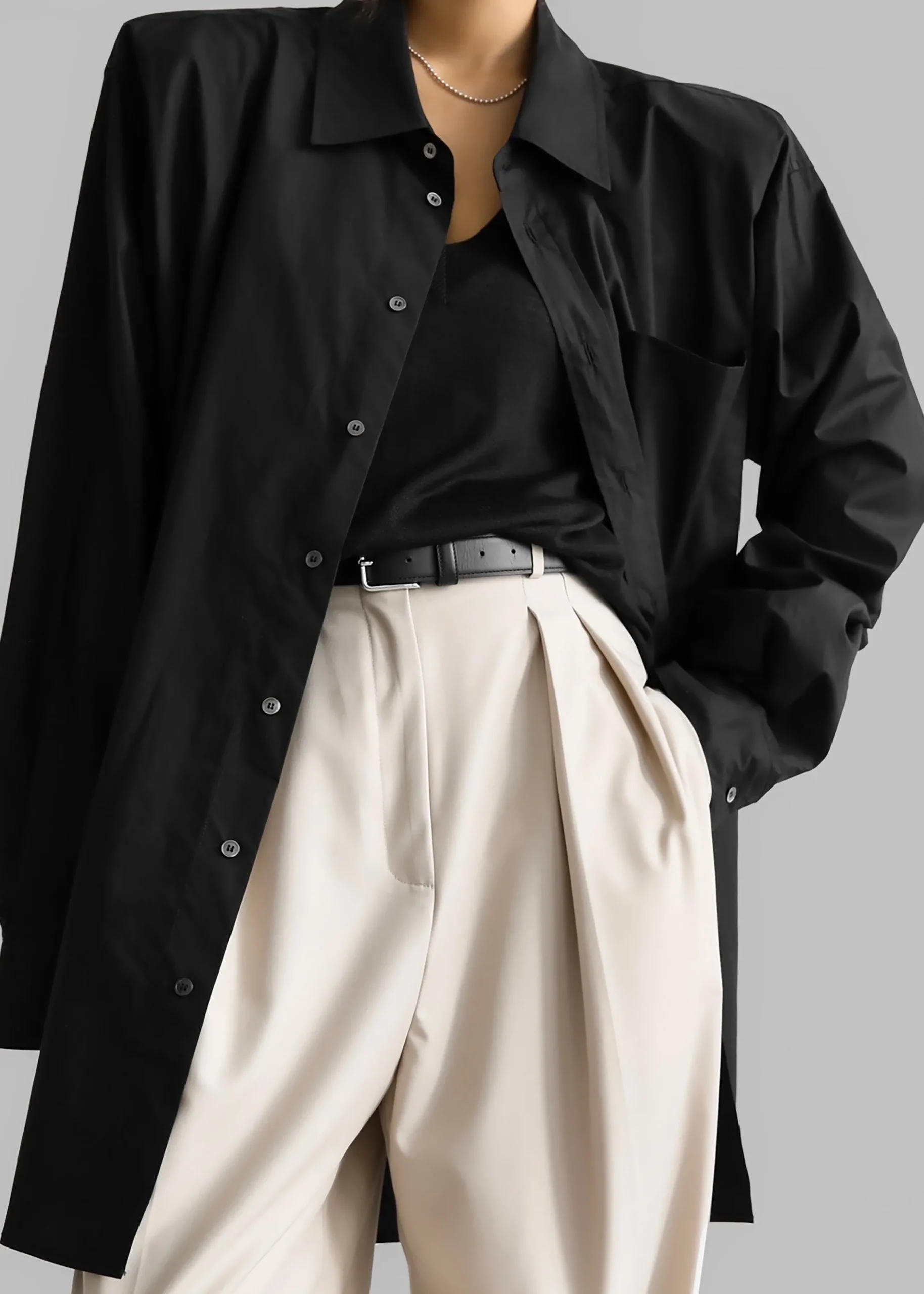 The Frankie Shop Panama Oversized Shirt Black Sale
