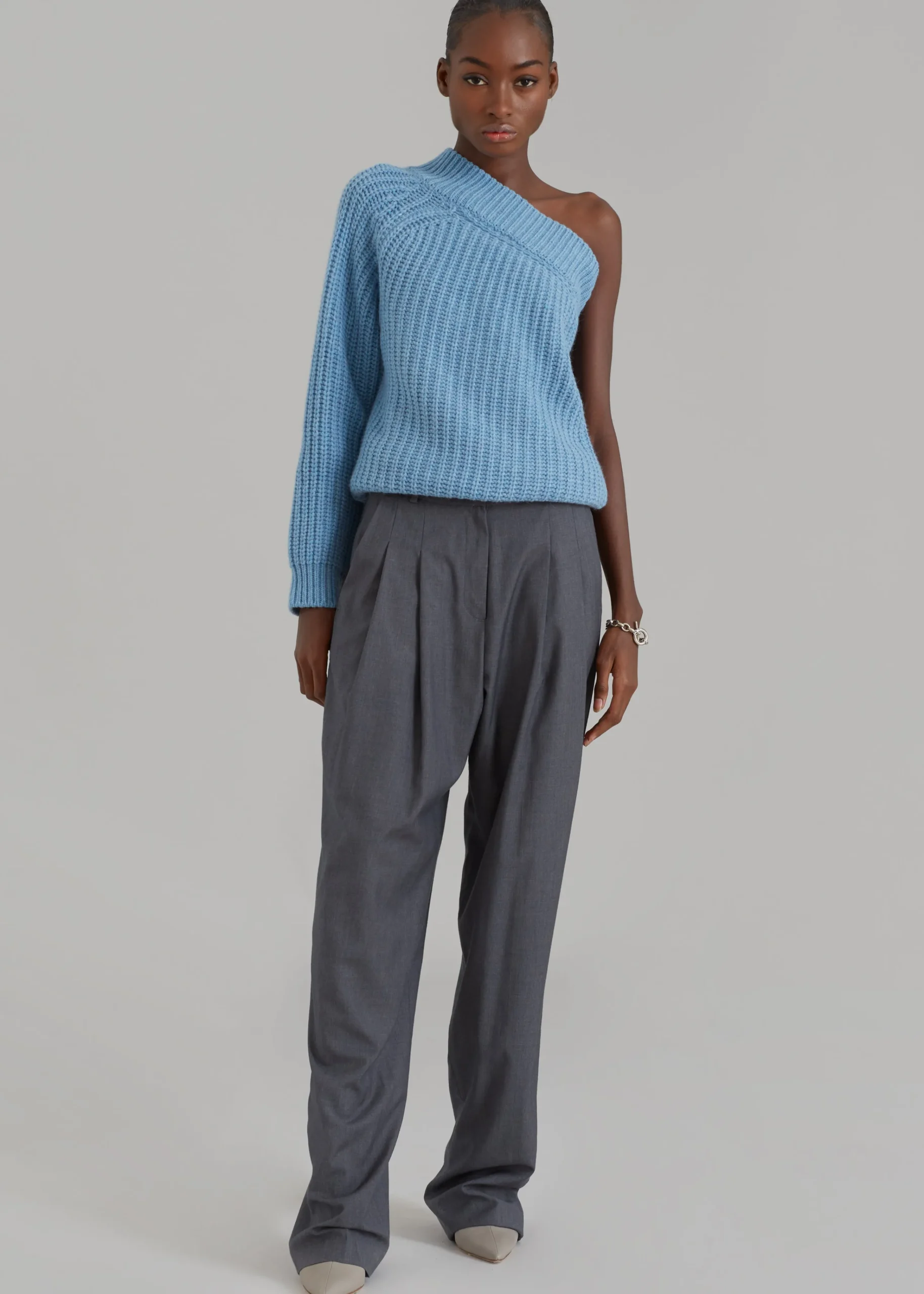 The Frankie Shop Pansy One Shoulder Knit Top Blue Best