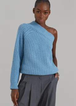 The Frankie Shop Pansy One Shoulder Knit Top Blue Best