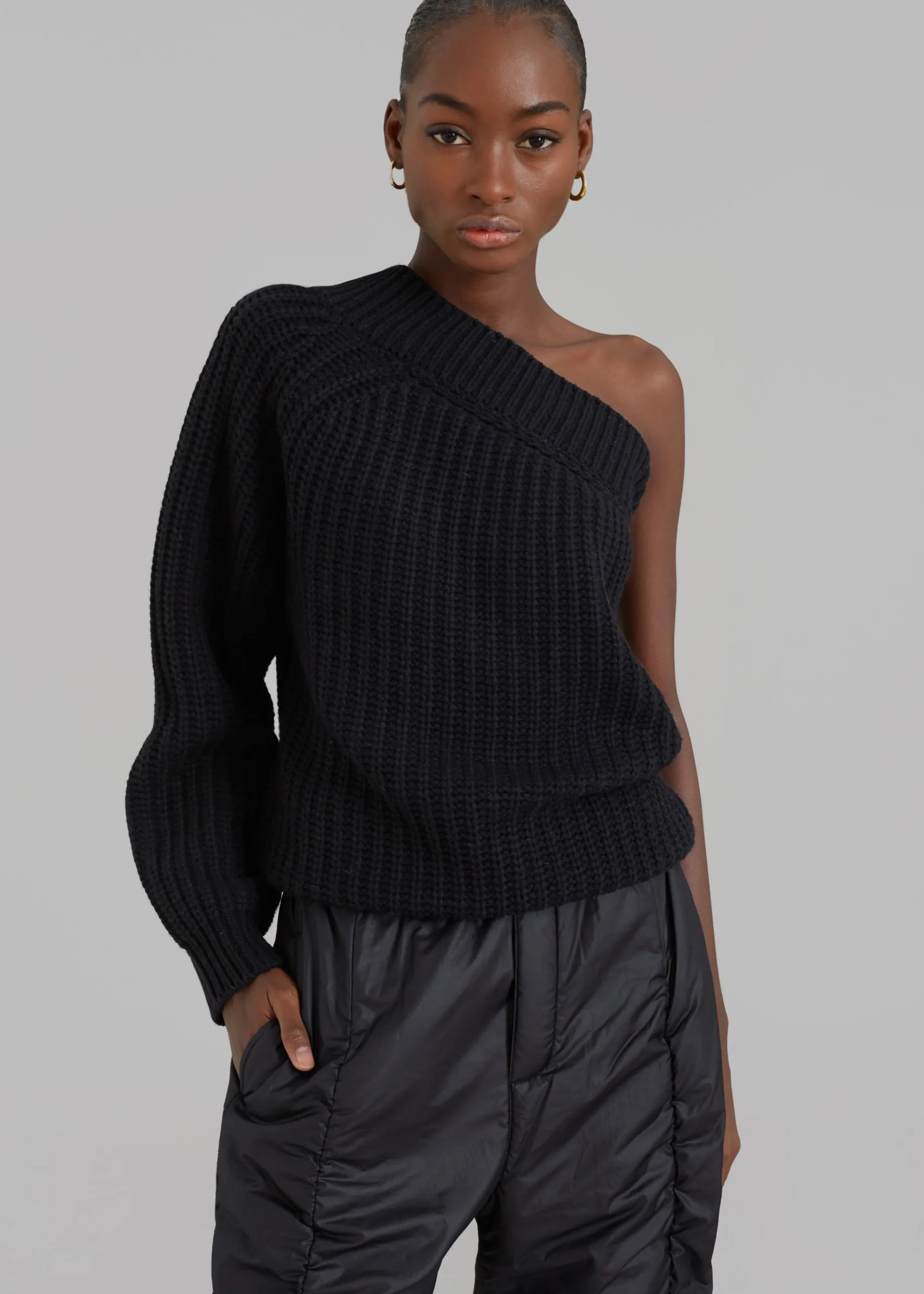 The Frankie Shop Pansy One Shoulder Knit Top Black Online