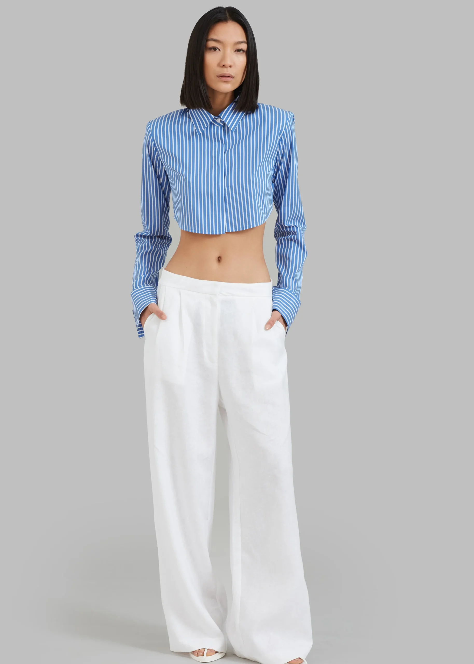 The Frankie Shop Phoenix Cropped Shirt Blue Stripe Sale